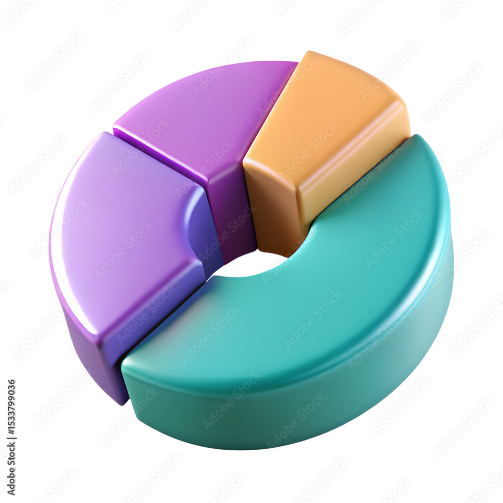 Poster colorful rendered 3d pie chart with four sections representing business data analytics and insights 