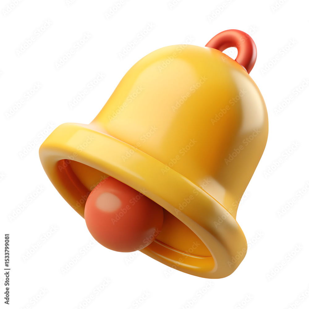 Poster delightful 3d rendering of a cheerful yellow bell icon rendered with a plastic-style and floating ae