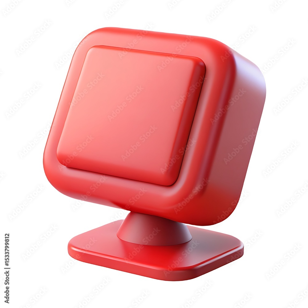 Poster Modern abstract red 3d rendered object with a rounded rectangular screen-like design on a white background