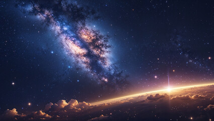 Stunning view of the milky way galaxy and earth from a captivating celestial vantage point