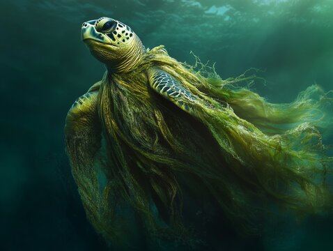 Ocean Couture: Sea Turtle in Flowing Kelp Cloak