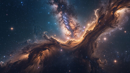 Stunning view of the milky way galaxy surrounded by nebulae and countless stars in the deep space