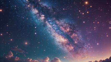 Stunning view of the milky way galaxy with sparkling stars and beautiful clouds in space