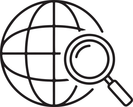 Magnifying glass over a globe icon representing global internet search and business network concepts