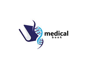 medical book, medical education logo, book with DNA icon, logo design inspiration
