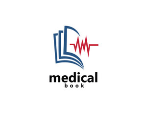 Fototapeta premium medical book, medical education logo, abstract book with red health line, logo design inspiration