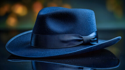 Elegant Blue Fedora Hat -  A Realistic Product Photography Image