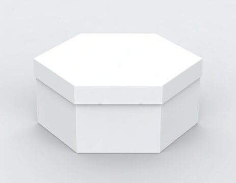 hexagon-shaped cake box, white matte finish, 3D render on subtle grey gradient background, soft lighting