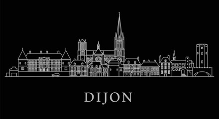 Fototapeta premium Dijon Skyline France Landmark Black Background.