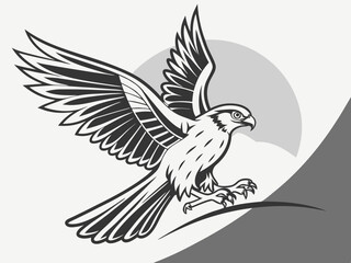 Obraz premium Powerful Falcon in Flight, Black and White Vector Graphic