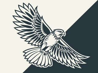 Obraz premium Powerful Falcon in Flight, Black and White Vector Graphic