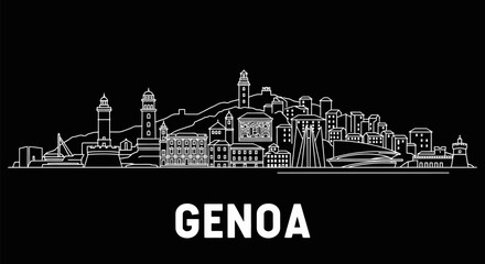 Obraz premium Genoa Skyline Cityscape with Outline, and Black.