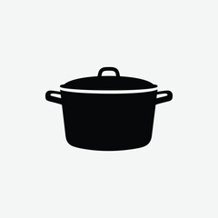 Download a clean black vector silhouette of a Dutch oven with lid and side handles. Perfect for kitchen, cooking, and culinary design on a white background.