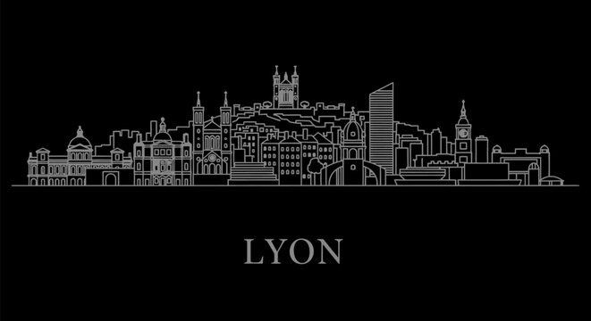 Lyon Skyline with France Cityscape Vector.