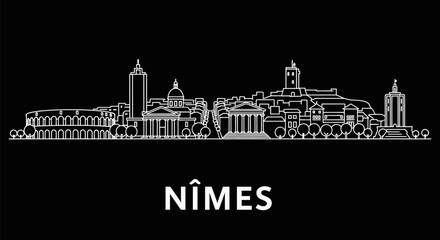 Naklejka premium Nimes Skyline Silhouette with France Cityscape.