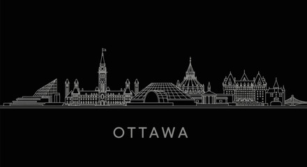 Naklejka premium Ottawa skyline with Canada Cityscape outline.