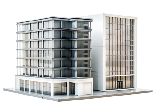 Modern office building complex isolated on white background png isolated on a white background
