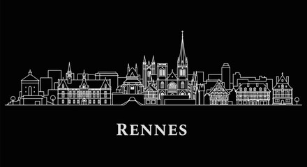 Fototapeta premium Rennes Skyline with France Minimalist Outline.