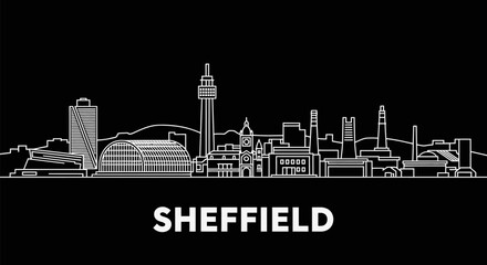 Obraz premium Sheffield Skyline with UK White Silhouette, and Black Back.