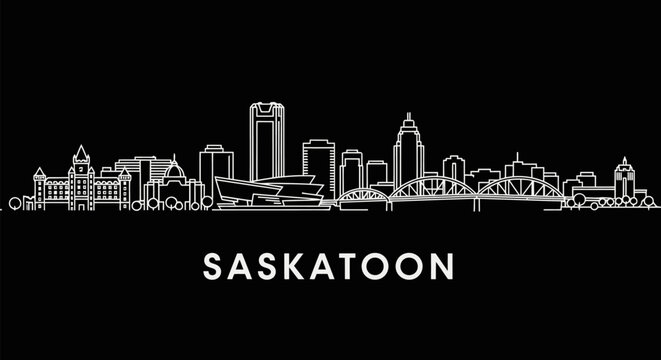 Saskatoon Skyline with Canada, Silhouette, and Minimal.