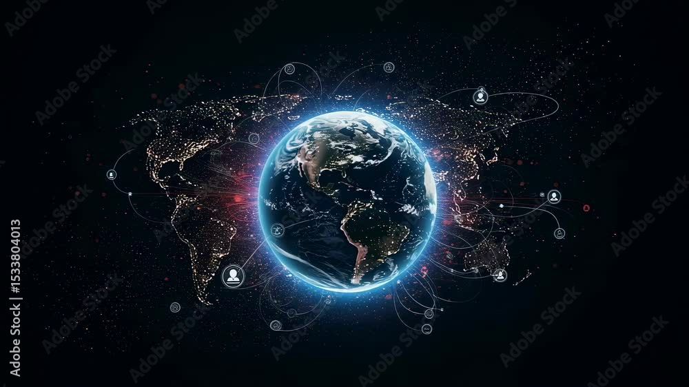 Poster digital earth globe with network lines. global business connection and communication. technology and