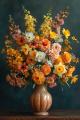 A Remarkably Vibrant Floral Arrangement Displayed Beautifully in a Decorative Vase