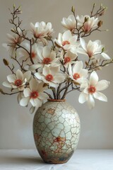 Beautiful and Elegant White Magnolia Flowers in an Artistic Ceramic Vase for Your Home Decor