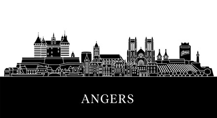 Angers France Skyline Silhouette with Cityscape.