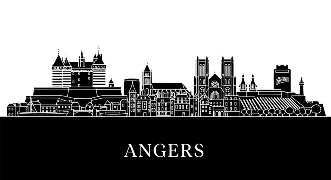 Angers France Skyline Silhouette with Cityscape.