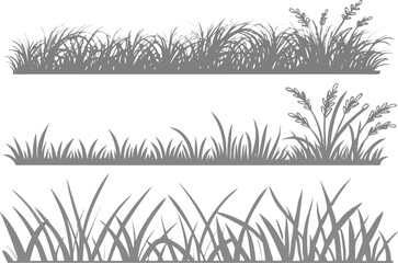 Obraz premium Grayscale grass border elements with silhouette designs for nature and decorative concepts.