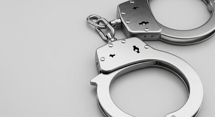 Metal handcuffs on a black background, close-up with space for text. Concept of criminal punishment and imprisonment