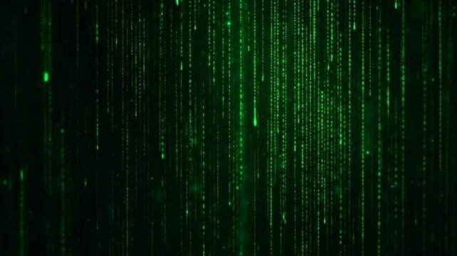 Cyberspace with green digital falling lines, abstract background, binary chain. Crypto space. Digital binary data, streaming code background. Matrix background. 4k video