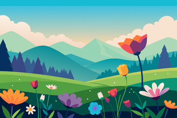 Fototapeta premium landscape with flowers