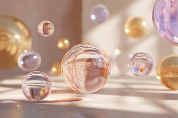 floating translucent 3D spheres in motion