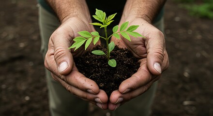 Protecting Our Planet Hands Gently Holding a Young Sprout, Symbolizing Growth and Environmental Conservation