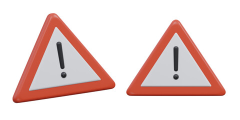 3d render of warning sign icon with exclamation mark