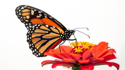 Fototapeta premium Monarch Butterfly on Zinnia – On White
