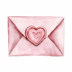 Watercolor illustration of a pink leaf with a heart in the center, delicate and romantic botanical design, ideal for greeting cards, wedding invitations, and love-themed projects.