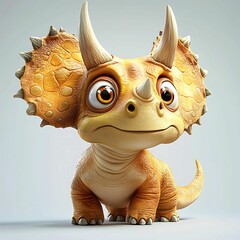 Cute illustration of a little triceratops girl on a light gray background, playful and charming dinosaur character, perfect for children’s products, prints, and educational materials