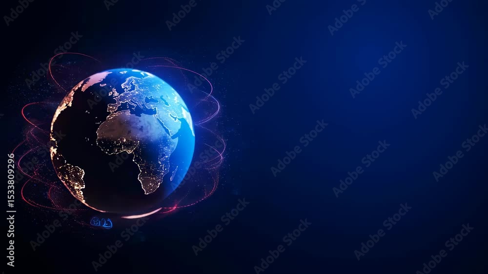Poster digital earth globe with shimmering network lines for global communication. technology innovation an