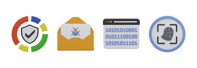 3d internet security icon collection for authentication and email protection