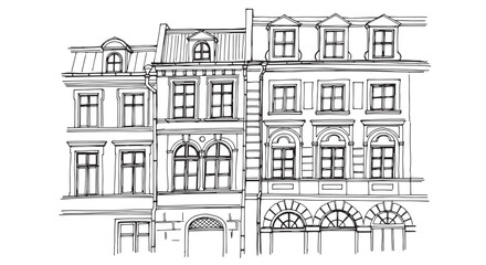 Elegant Architectural Facade Line Art - Artistic Building Vector Sketch