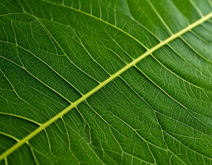 Close-up view showcasing the intricate details of a vibrant green leaf.