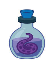 Cartoon potion bottle with tentacle inside isolated