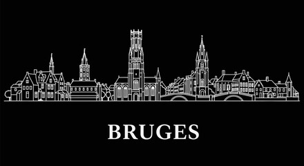 Fototapeta premium Bruges Skyline with Belgium Landmark Icon Vector.
