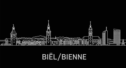 Fototapeta premium BielBienne with Switzerland Skyline Vector, and Outline.