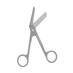 Medical scissors for cutting bandages,
essential tool in wound treatment,
used in doctor and first aid,
equipment set, flat design style