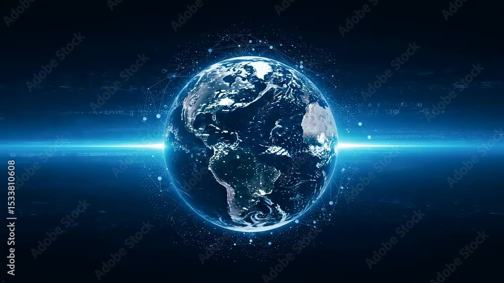 Poster glowing earth with digital network grid. global communication and internet connection. big data tech