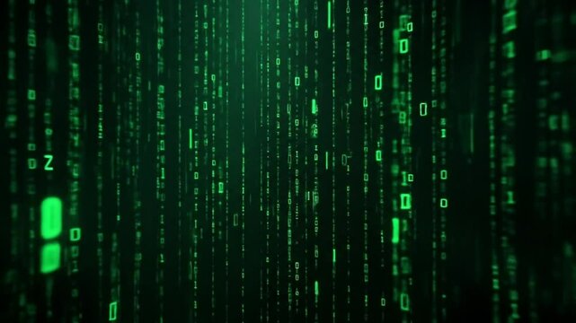 Cyberspace with green digital falling lines, abstract background, binary chain. Crypto space. Digital binary data, streaming code background. Matrix background. 4k video