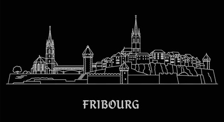 Naklejka premium Fribourg with Switzerland Skyline Silhouette.
